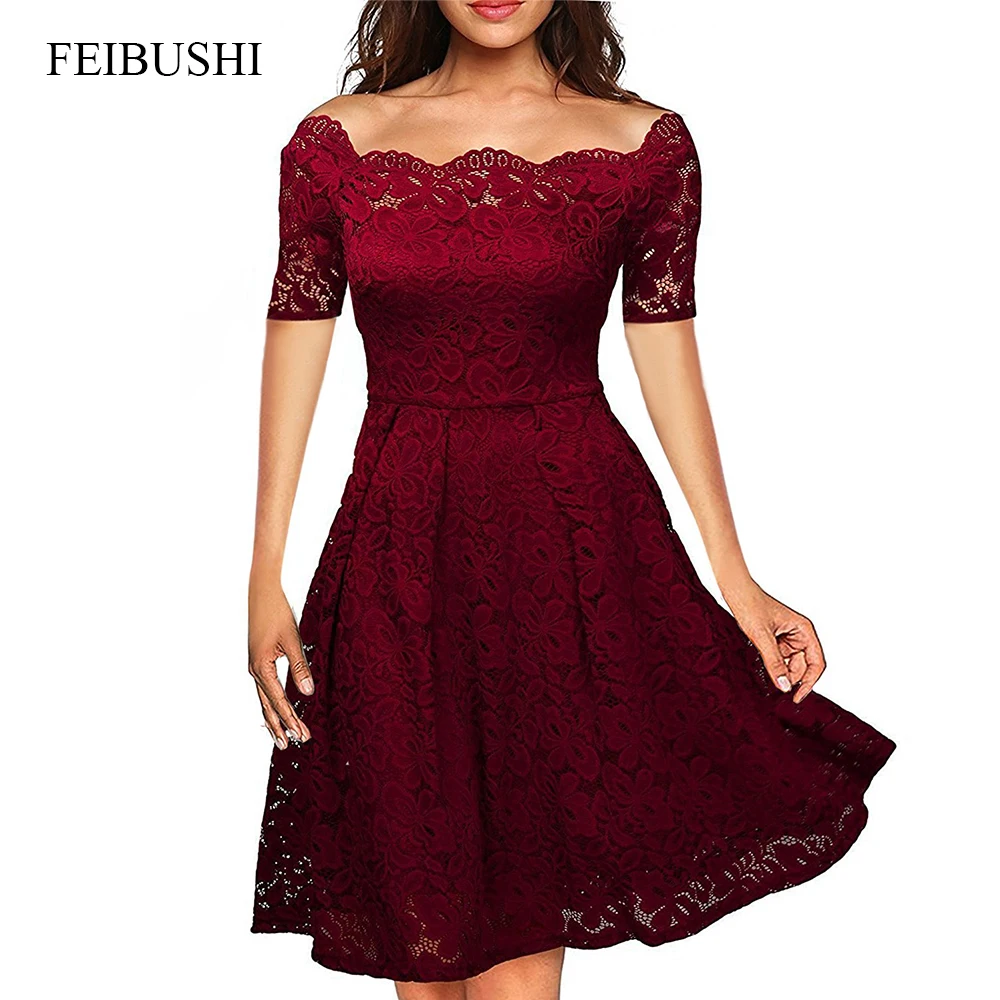 FEIBUSHI Summer Embroidery Sexy Women Lace Off Shoulder Dresses Short ...