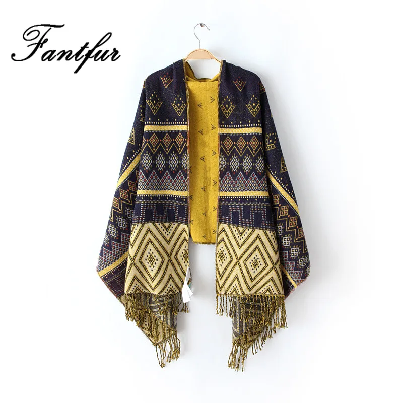 Ethnic Geometry Cashmere Pashmina Brand Square Tassel Cotton Scarf
