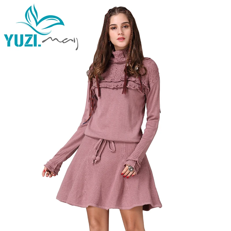 Зимнее платье для женщин 2017 Yuzi.may Бохо новые платья из хлопка и шерсти водолазка с