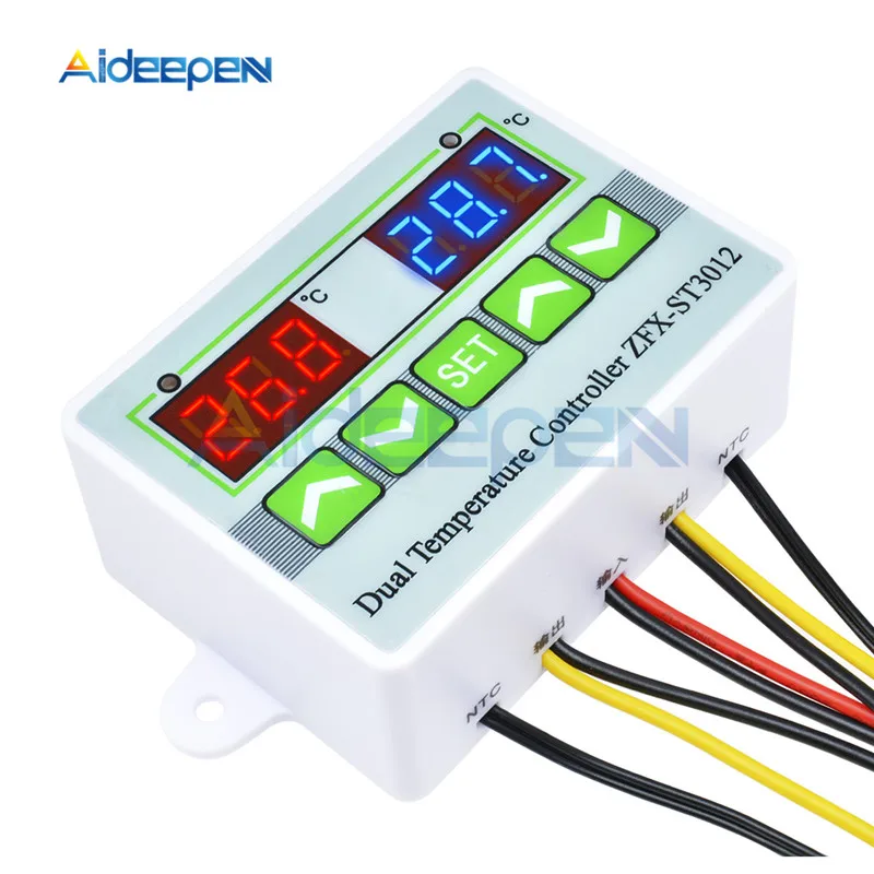 

DC 12V 24V AC 110-220V ST3012 LED Digital Dual Thermometer Temperature Controller Thermostat Incubator Microcomputer Dual Probe
