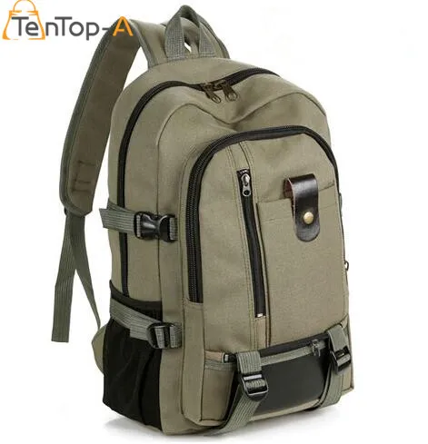 TenTop A New Fashion arcuate shoulder strap zipper solid casual bag men backpack school bag canvas