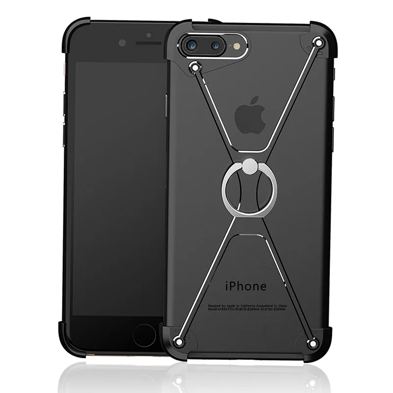 

Mobile Phone Case For iPhone 7 6 6s 8 X Plus Shape Ultra-Thin Aluminum Metal Shockproof Protect Frame Cover Ring Holder SMSNXY