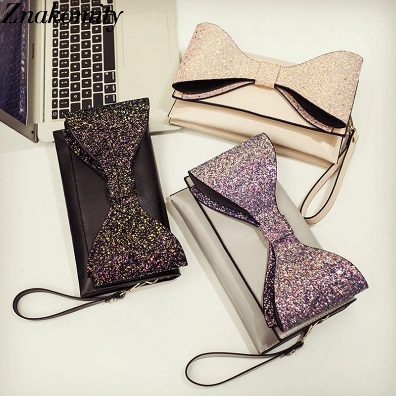 Znakomity أزياء المرأة حقائب يد مساء السيدات بو الجلود مطرزة القوس حقيبة صغيرة ل حزب مغلف حقائب سلسلة حزام