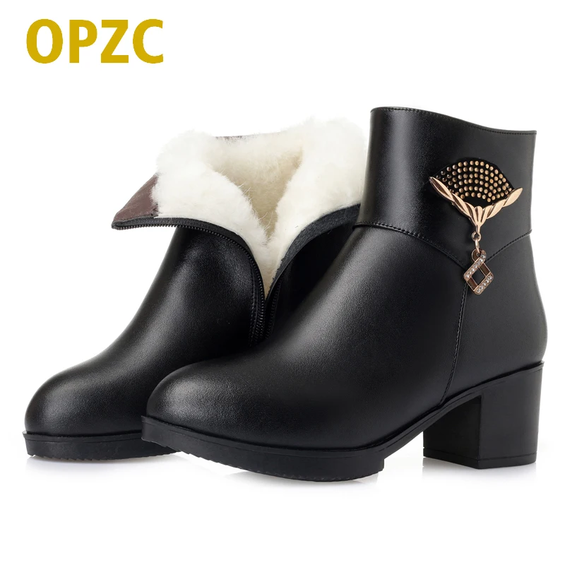 

OPZC ladies short winter boots 2018 new genuine leather women martin boots,big size 41 42 43 warm wool boots women ,snow boots