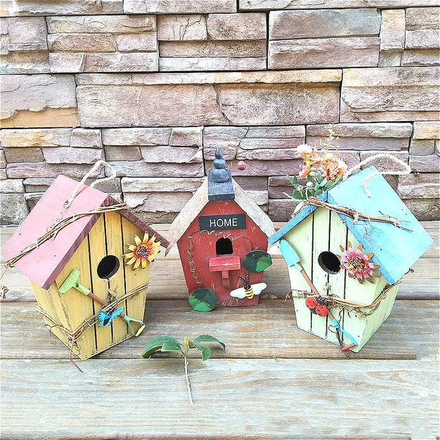 Warm Wooden Bird House Garden Nursery Hanging Decor Wall Mounted Warm Wooden Bird House Garden Nursery Hanging Decor Wall Mounted Birds Nest Outdoor Roof Birdhouse