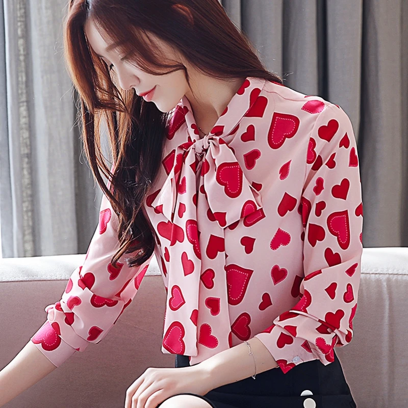 Блузка в Корейском стиле с принтом любящего сердца весна-осень 2019 милая одежда