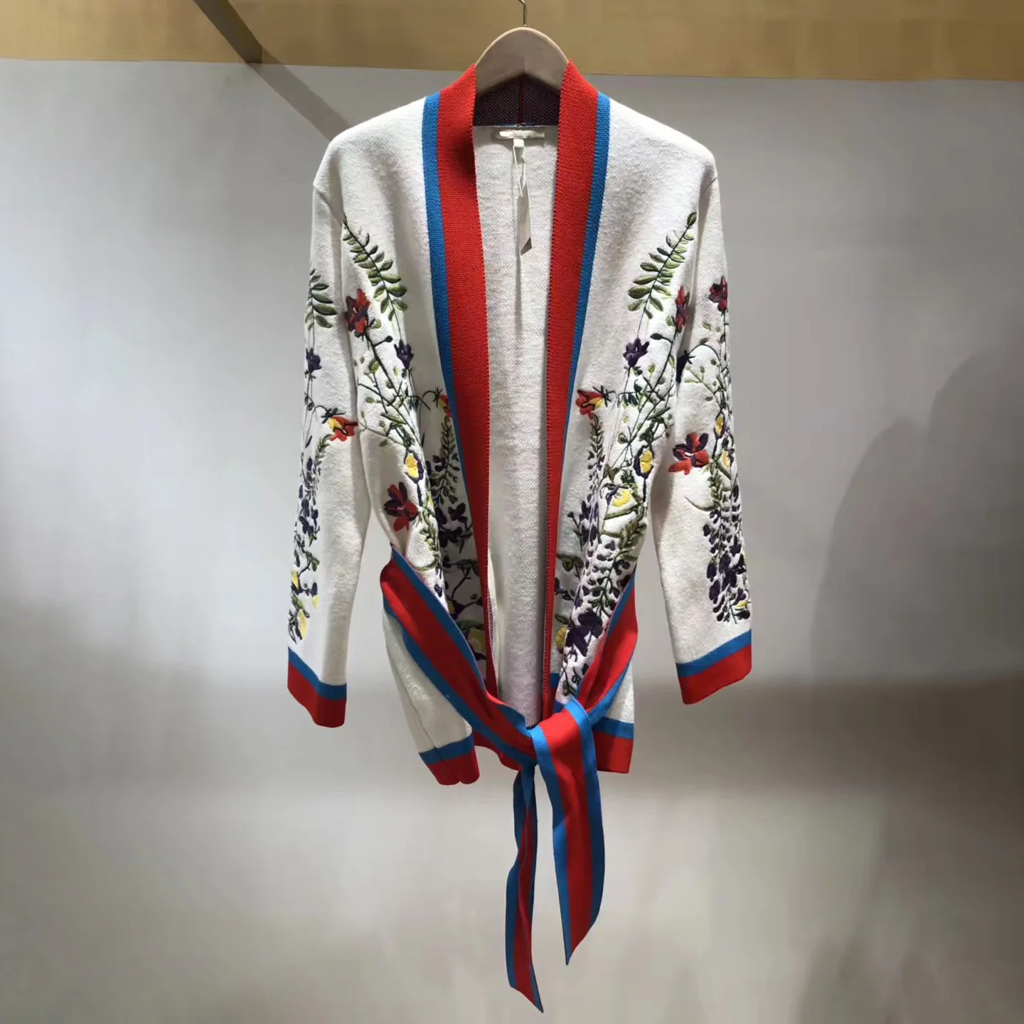 

New Sweater Embroidered Embroidery Trim Bandwidth Loose-edition Cardigan Jacket In Spring 2019 V-Neck Sashes Women Sweater