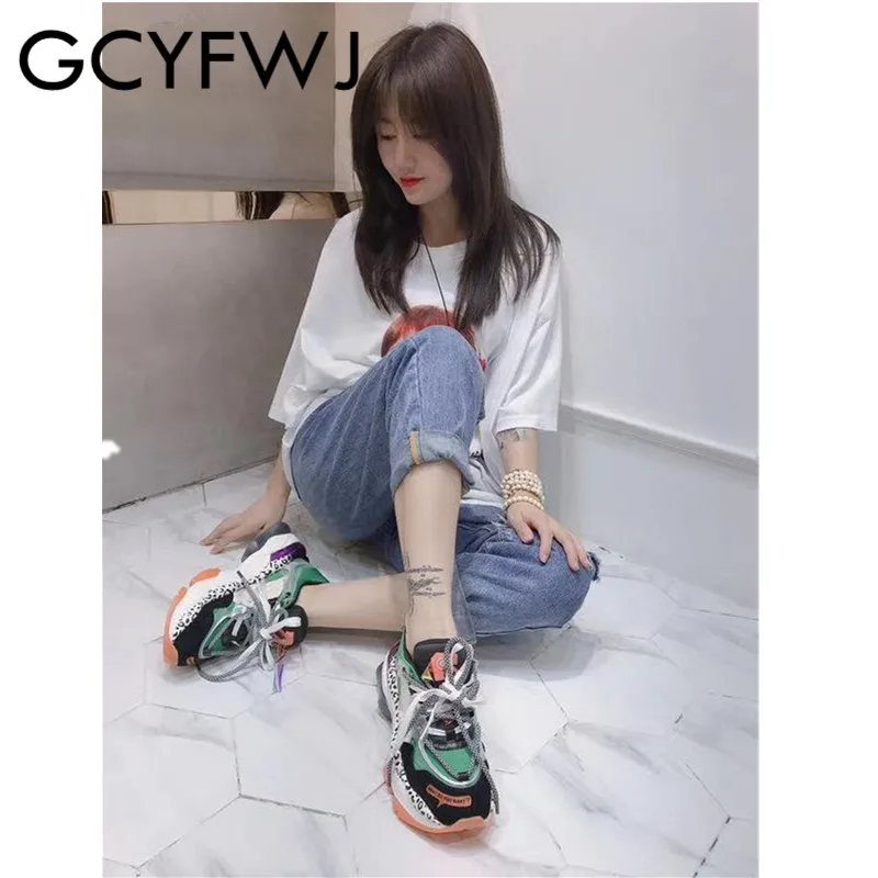 Женские кроссовки на платформе GCYFWJ разноцветные шнурках в европейском стиле