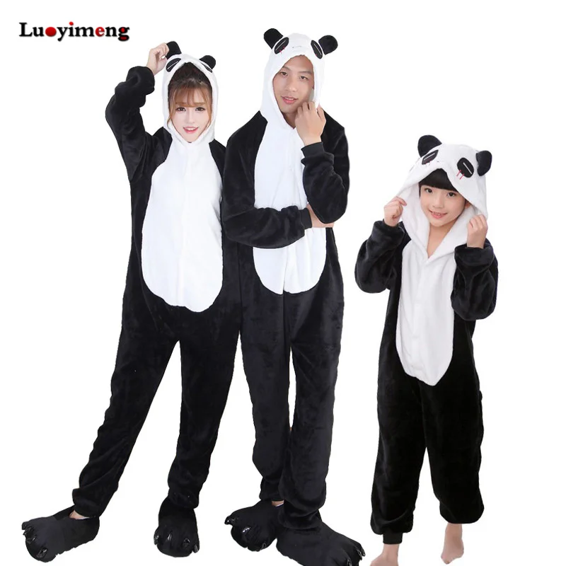 

Winter Matching Family Outfits Cosplay Pajamas Stitch Panda Onesie Kids Animal One Piece Kigurumi Women Mother Daughter Clothes