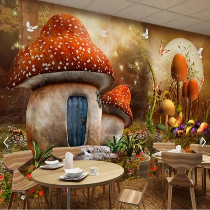 papel-de-parede-Custom-3D-wallpaper-cartoon-fairy-fantasy-mushroom-house-children-s-room-sofa-TV (2)