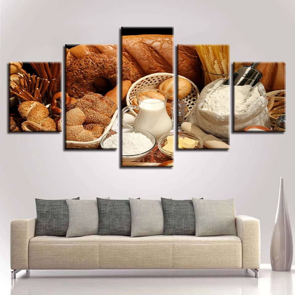 

Modular Pictures Wall Art Canvas 5 Pieces Bread Dessert Paintings Kitchen Baking Decor Posters Living Room HD Prints Framework