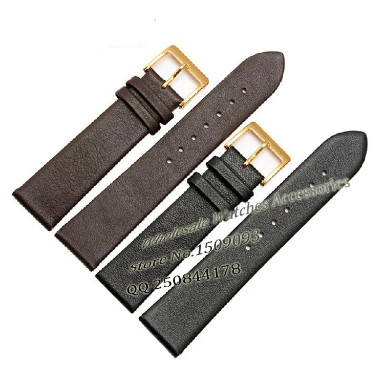 

Thin Smooth Soft Leather Watchband Accessories Quartz watchband Black brown with gold buckle 14mm 16mm 18mm 19mm 20mm 22mm