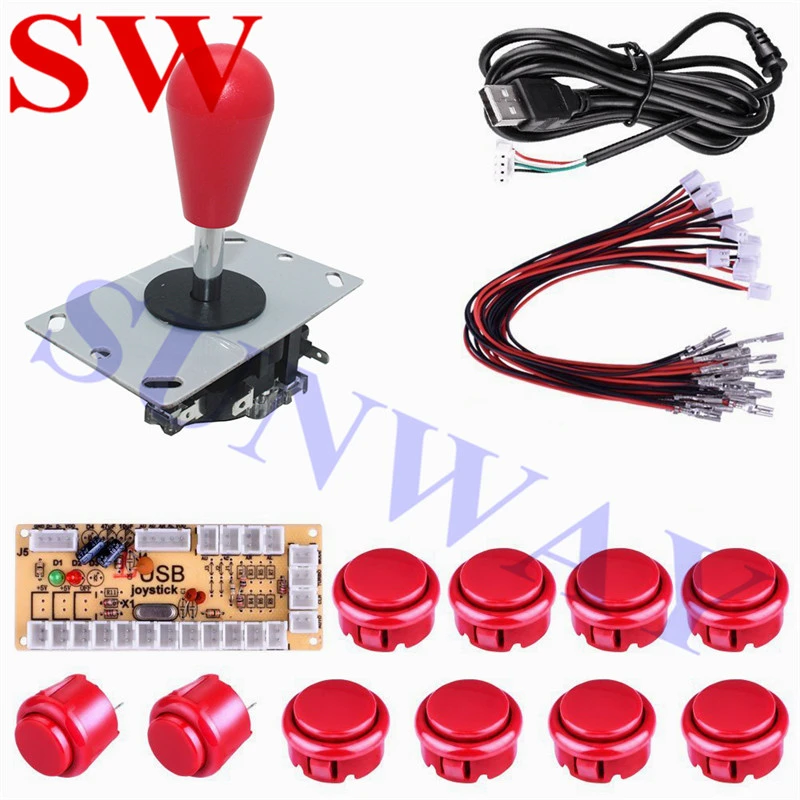 DIY arcade handle kit set with Arcade Joystick + 24mm & 30mm push button spare parts USB cable wires for Arcade Game Machine