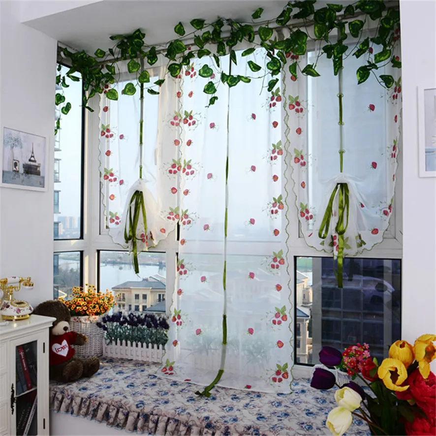 

Zero 2017 Strawberry flower Tulle Finished Product Quality Window Screens Curtain cheap Inexpensive Purchasing B777
