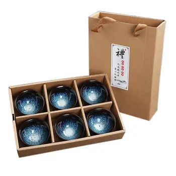 

Portable Cup Unisex Blue Green Porcelain Chinese Tea Cup 6pc/Set Ceramics Pigmented Tea Cup For Home Family Retro Drinkware Gift