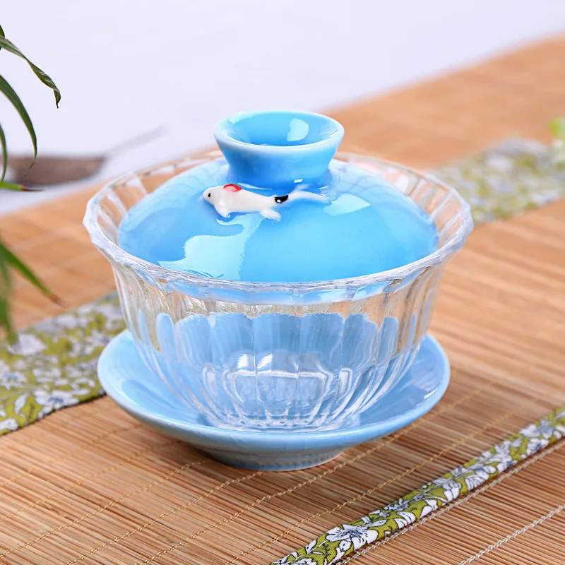 Мойлор стакан из прозрачного стекла керамическая чаша Gaiwan Celadon чайный набор кунг-фу чаша Sancai чайная чашка A - Цвет: Небесно-голубой