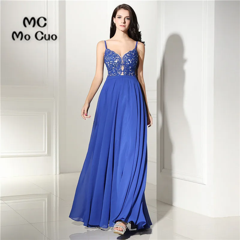 Navy Blue 2017 Prom dresses Appliques Spaghetti Straps long graduation