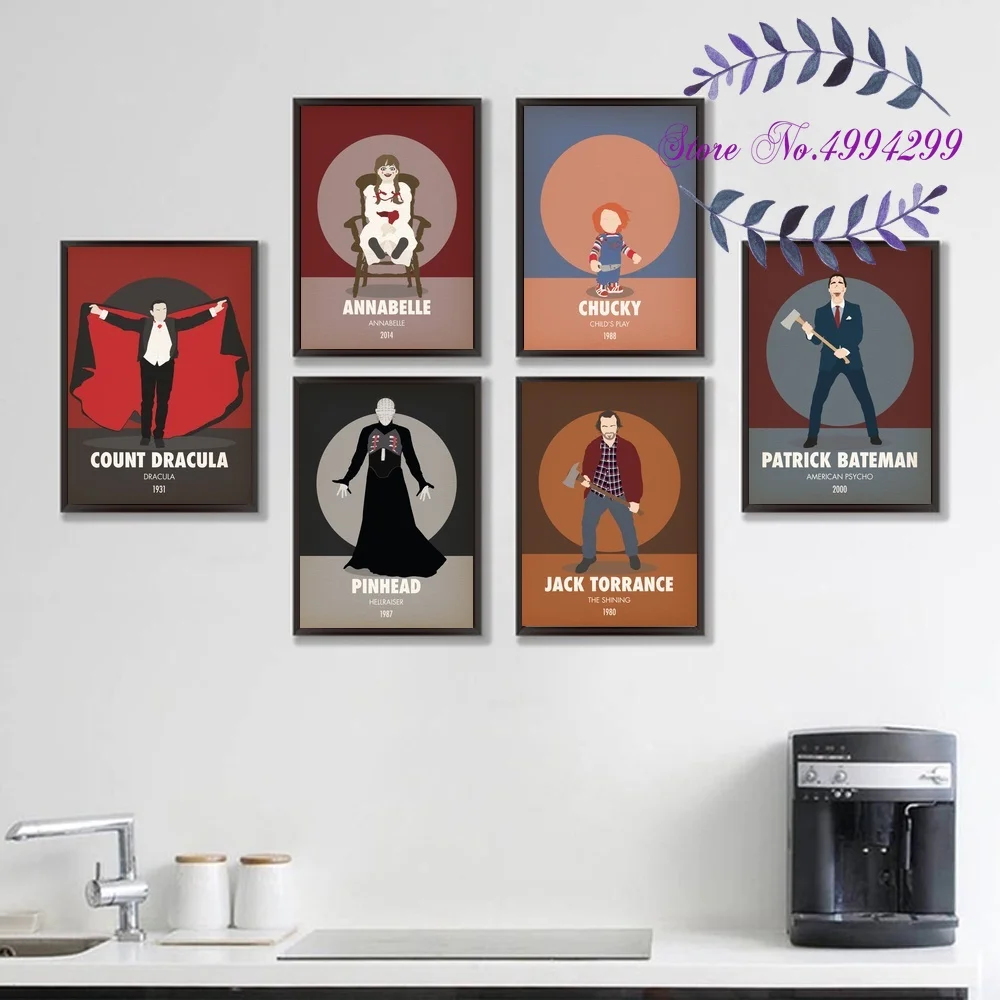 

American Psycho Annabelle Chucky Dracula Halloween Hellraiser The Shining Horror Film Movie Poster Canvas Art Print Home Decor