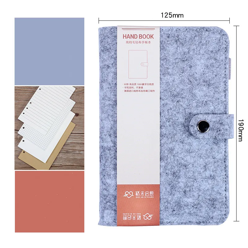 

A6 Snap Felt Fabric Office School Notebook Spiral Ring Binder Refill Notebook Planner Agenda 2018 Bullet Journal Defter HJW055