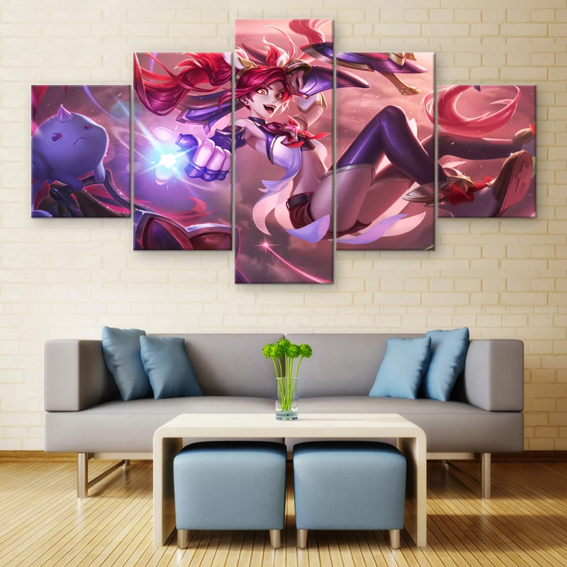 Wall Art Star Guardian Jinx 5 Pieces Canvas Printed Painting League of Legends Pictures Home Decor Game Poster Modern Artwork | Дом и сад