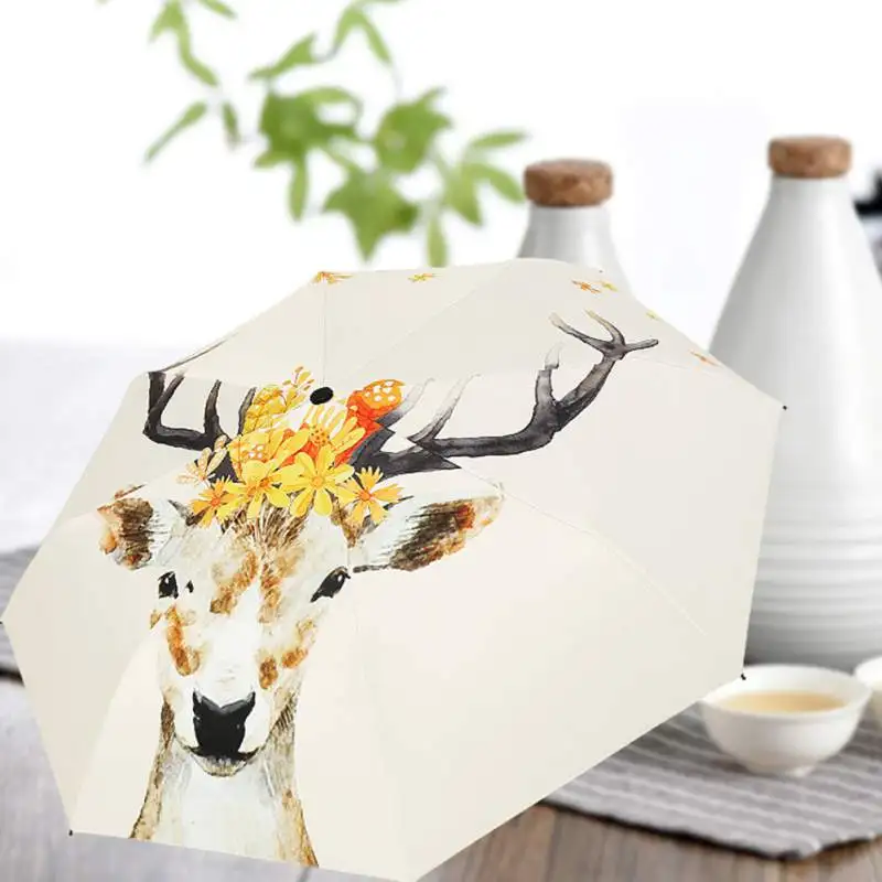 

1PC Elegant Europe Style 5/3 Fold Umbrella Rain Woman Parasol Animal Elk Mini Umbrella For Female Girls Gift Travel Paraguas