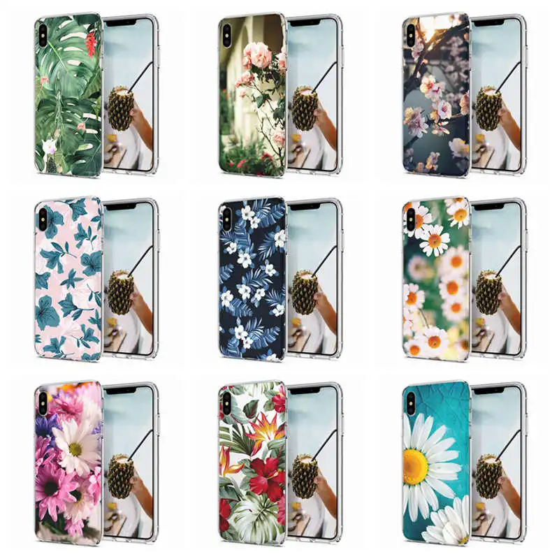 Soft Phone Case For iPhone X XS XR Covers TPU Colorful Flower Flora Leaves Painted Fundas iPhone6 7 8 Max E099 |