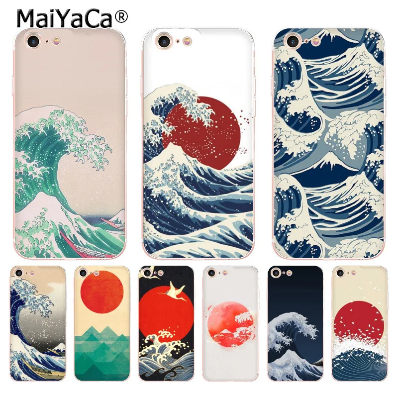 MaiYaCa Wave Art sun Japanese Green Illust аксессуары для телефонов Чехол Apple iPhone 8 7 6 6S Plus X 5 5S SE 5C |