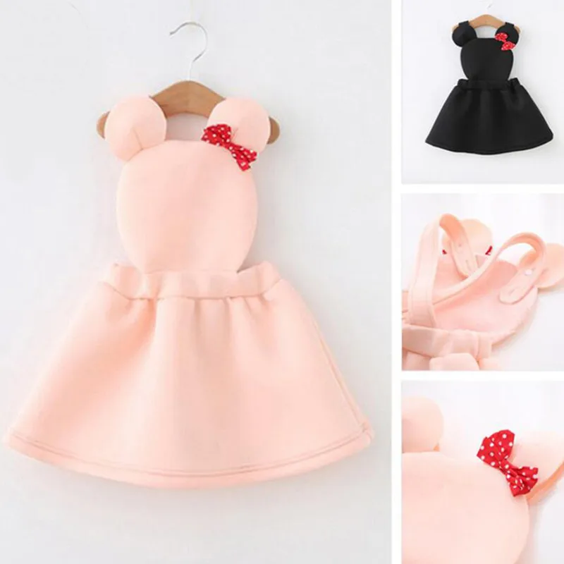 Платье для маленьких девочек с бантом; одежда; милое воздушное платье с лямками и рисунком Минни; детская повседневная одежда; вечерние платья; Vestidos