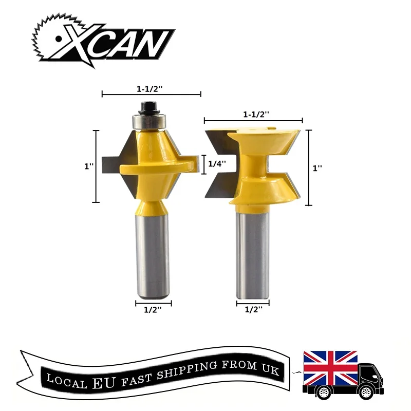 

XCAN 2pcs 1/2''(12.7mm)Shank 120 Degrees Lock Miter Wood Milling Bit Tenon Cutter Finger Joint Router Bits Set