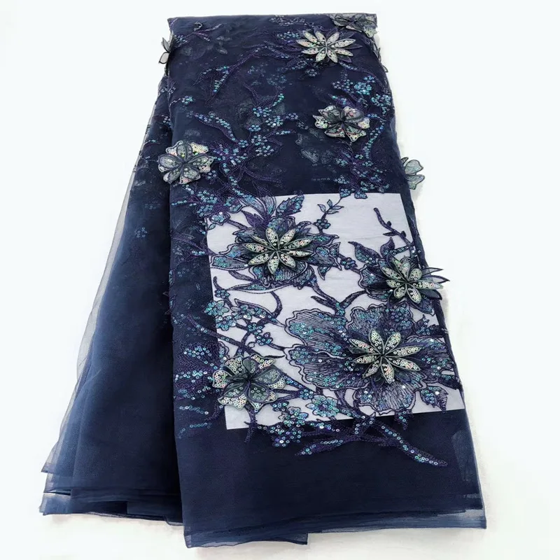 

Nigerian net lace fabric top quality 3D flowers French embroidered net lace fabric with sequins for party dress QG869