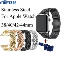 Роскошный Регулируемый ремешок из нержавеющей стали для apple watch Series 4 3 1 2 ремешок для iwatch 42 мм 38 мм 40 мм 44 мм Металлические ремешки