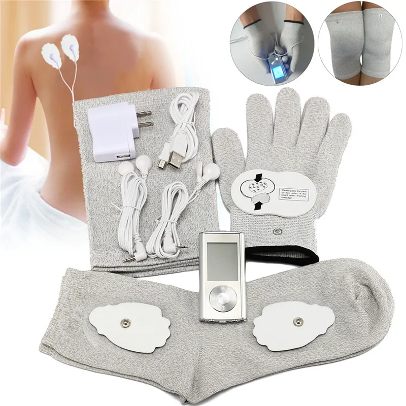 20TENS/EMS Electric Digital Massager Fiber Gloves/Socks Knee Pad Hand