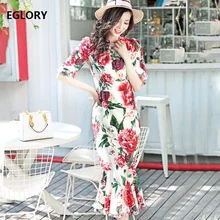 2018 Spring Summer Bodycon Hip Package Sexy Dress Women Jewlery Button Ruffles Floral Short Sleeve Wedding Party Ladies Dress