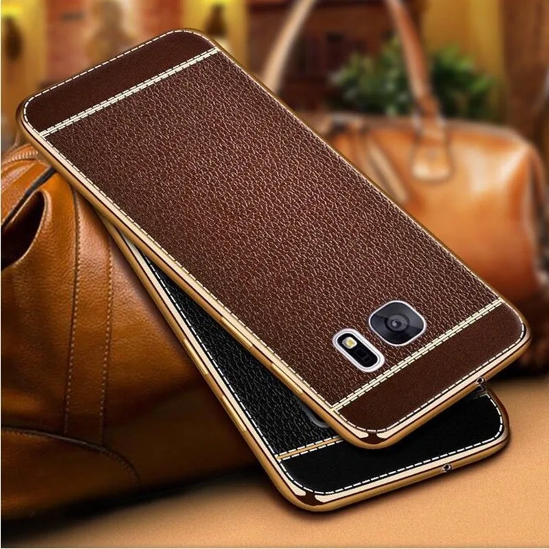 Leather Striae Phone Case For Samsung Galaxy S6 S7 S8 Plus Cover Plating TPU Silicone edge Coque |