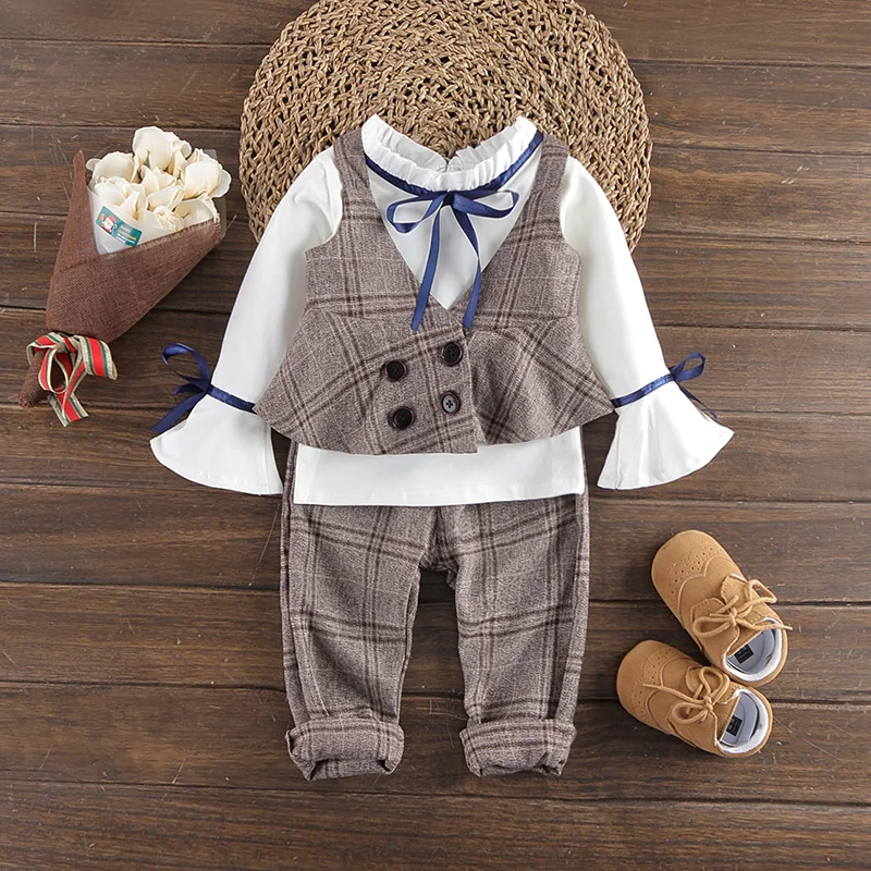 

Fashion Baby Girls Clothes Sets Casual England Style Spring & Autumn New Girls Suits Outfits Toddler Kids Clothes Vestidos