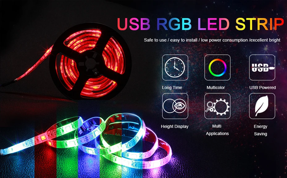 DC5V USB Светодиодная лента 5050 RGB ТВ фоновое освещение с 24Key IR контроллер 50 см/1 м/2 м/3 м набор