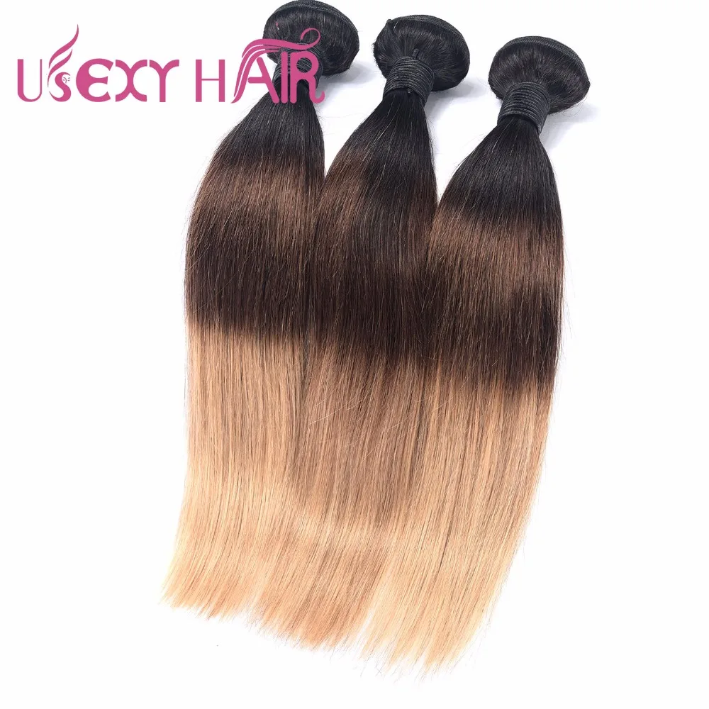 USEXY волос 3 тона ломбер бразильские прямые пучки волос плетение 1B/4/27 Remy Пряди человеческих волос для наращивания может быть рестайлинг