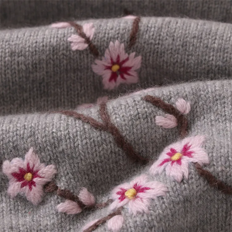  high grade 100%goat cashmere oneck thick knit women fashion jacquard pullover sweater grey 2color S