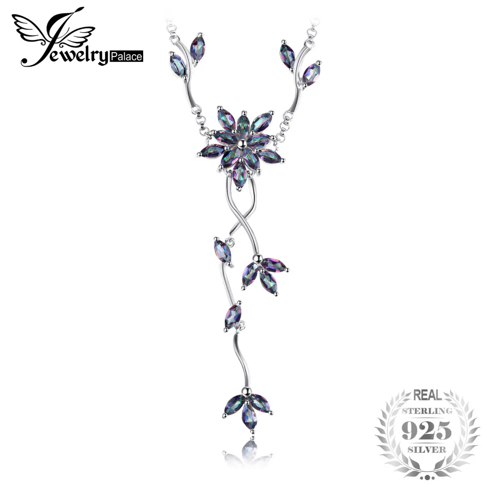 

New Solid 925 Sterling Silver 5.5ct Genuine Natural Fire Rainbow Mystic Topaz Pendant Necklace Top Quality Set