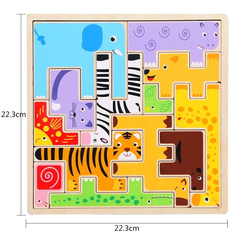 Детские 3D головоломки, деревянные игрушки, Мультяшные животные, пазлы, Детская развивающая игрушка, Детская танграмма