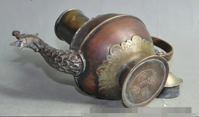 

S0654 mark old chinese pure red copper bronze Phoenix d statue Wine Tea Pot Flagon