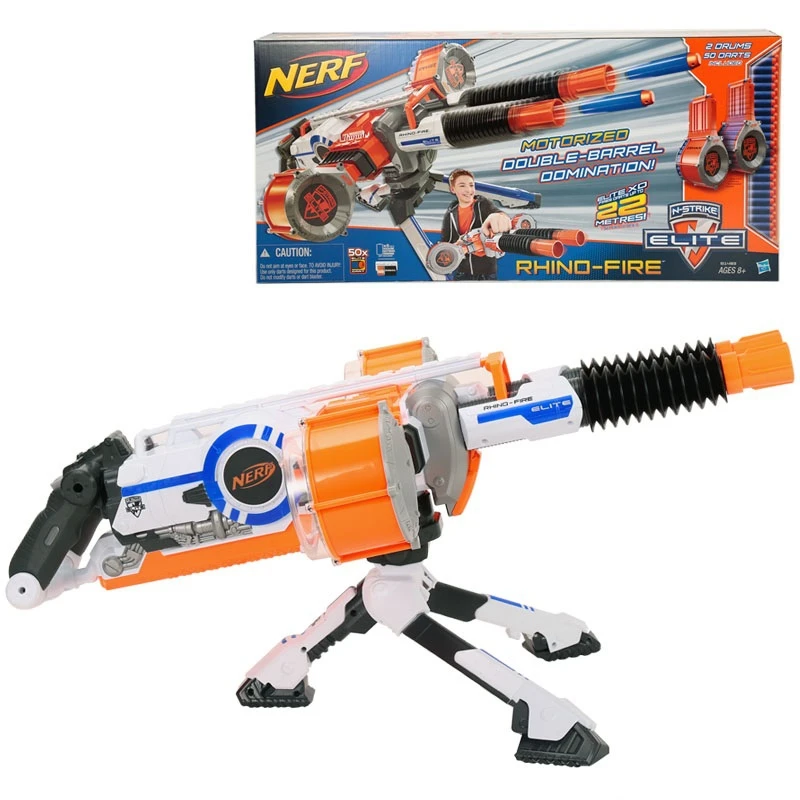 nerf n strike elite rhino fire motorized double barrel blaster
