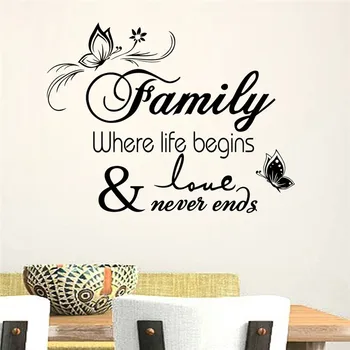 

Family Where Life Begins And Love Never Ends Quotes Wall Stickers Home Decor Living Room Vinyl Wall Dcals Black Wallpaper Art