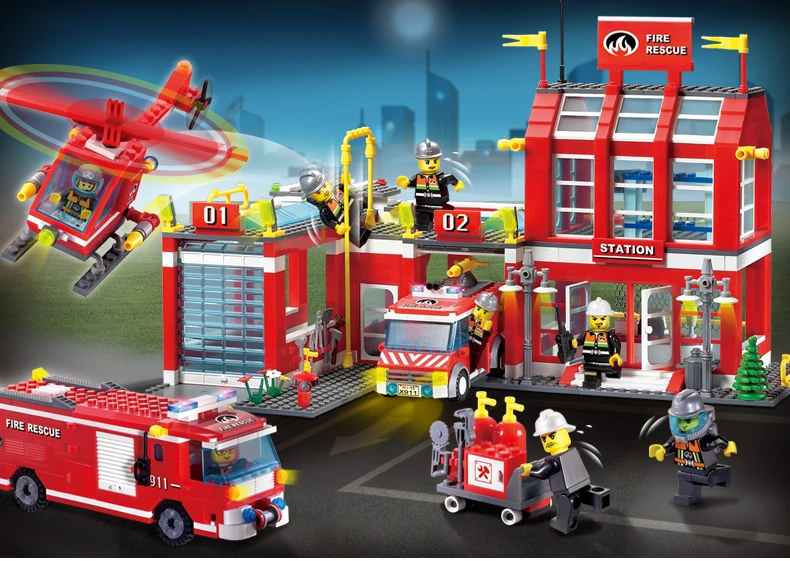 

building block set compatible with lego city firehouse station 3D Construction Brick Educational Hobbies Toys for Kids