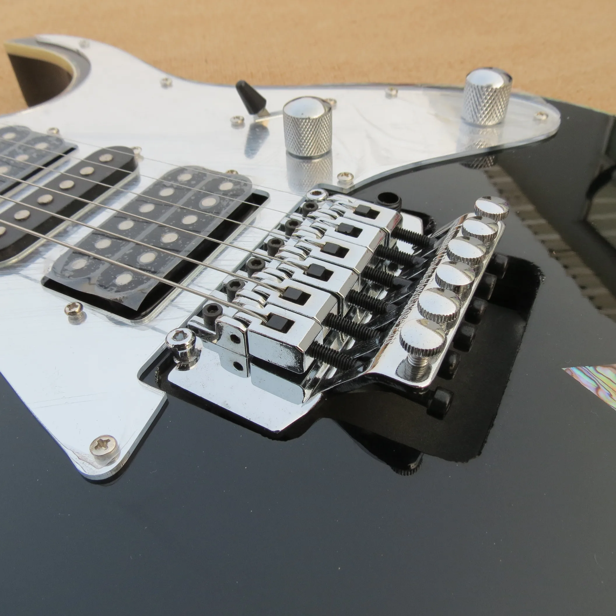 

Custom Black Guitar HHS Pickups silver hardware White Pickguard colorful shell inlay,customized!IB-18