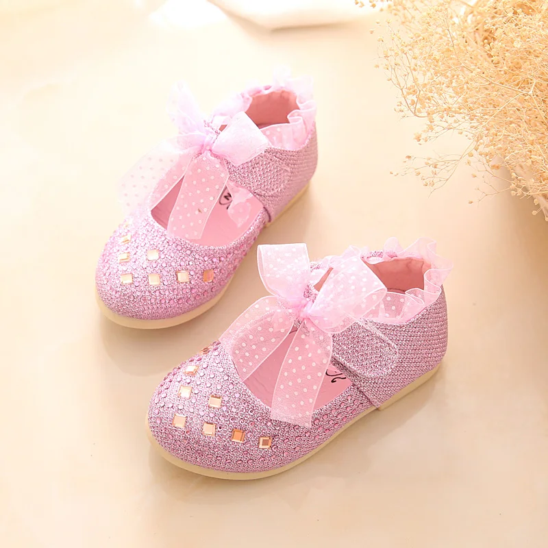 Новая обувь для детей для девочек, Весенняя детская обувь для маленьких девочек, детская обувь принцессы, размер кружева 21-30, розовый, серебристый, золотой