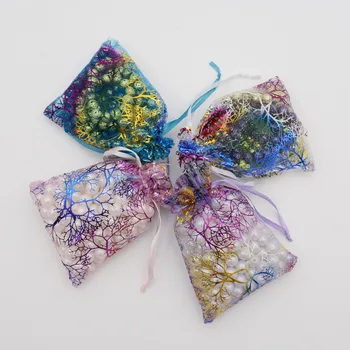 

2018 New 20pcs Coral Pattern Organza Drawstring Pouches Jewelry Packaging Organza Bags Candy Wedding Christmas Party Gift Bags