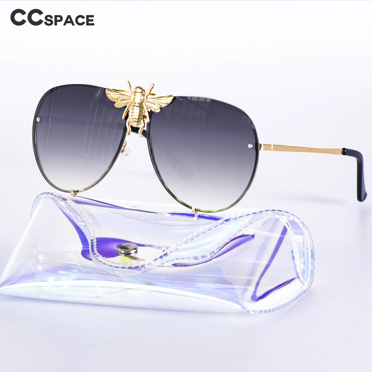 

With colorful color-changing glasses case Luxury Metal Big Bee Pilot Sunglasses Men Women A47850