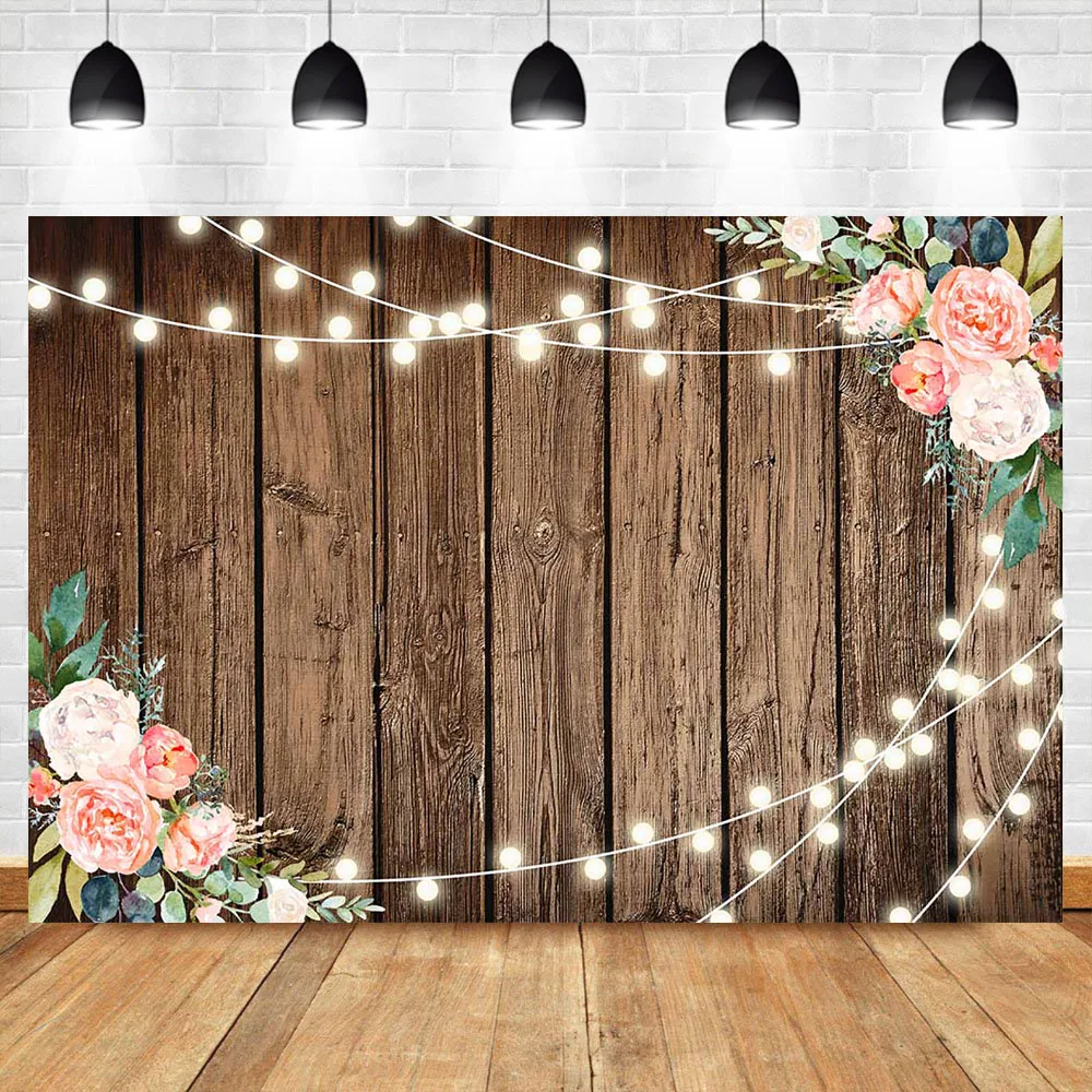 NeoBack Brown Wood Backdrops for Photography String Lights Wooden