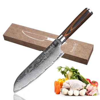 

SUNNECKO 7" inch Santoku knife Damascus Slicing Sharp Cutter Tool Japanese VG10 Steel Blade Pakka Wood Handle kitchen knives